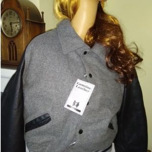 Leather & Virgin Wool varsity jacket blk/grey Med NWT - Athletic Sewing Company